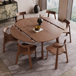 Whole solid wood retractable dining tablevariable round table