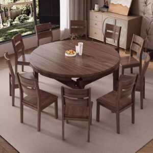 Walnut Round and Square Dining Table and Chair Set