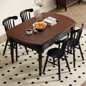 Mid-century solid wood retractable table and chair