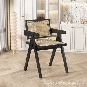 Nordic Solid Wood Woven Rattan Armchair Coffee Dining Chair