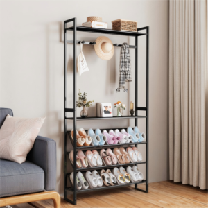 Space-saving 5-layer shoe and clothing rack with multi-function carbon steel
