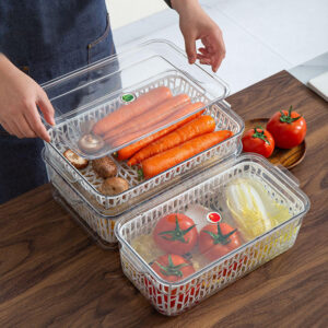 Refrigerator storage container with filter mesh and lid