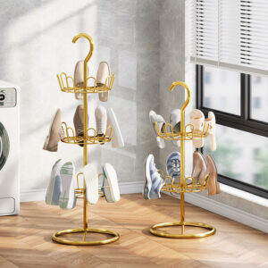 Multi layer metal rotating shoe rack, suspended circular shoe rack