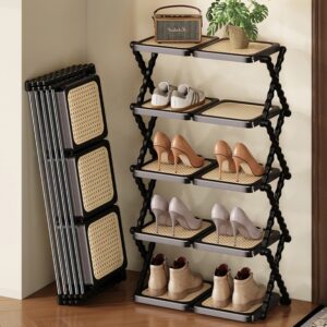 Foldable and detachable shoe rack with thickened iron pipe and plastic board