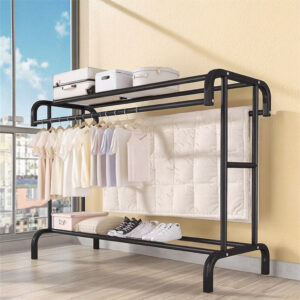Large capacity metal cloth rack with top shelf and movable drying rack