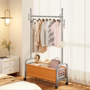 Single Pole Stainless Steel Coat Rack Anti-Rust Hanging Hanger for Bedroom and Living Room Leather Basket Durable Metal