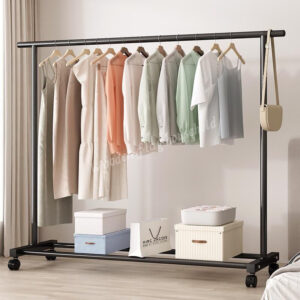 150cm Single Rod Activity Coat Hanger Organizer Easy to Install for Bedroom Balcony Living Room Metal Clothes Rack