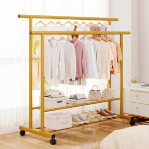 120 cm movable double bar metal hanger with storage rack