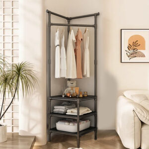 2/3 layer metal coat rack multifunctional corner clothing storage, living room or garage shoe bag clothing