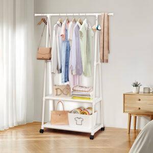 Living room garage can be customized with modern simple multi-layer metal coat rack, triangular floor pulley, mobile clothing rack