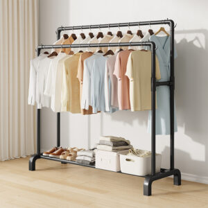 New design floor standing metal cloth rack with PP bottom indoor/outdoor anti rust double pole clothes rack drying rack