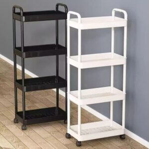 Black snack storage rack, plastic movable trolley