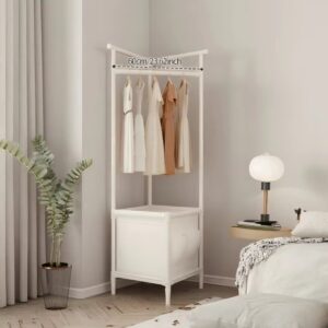 Customized single-layer metal corner coat rack with laundry basket and simple bedroom clothes storage