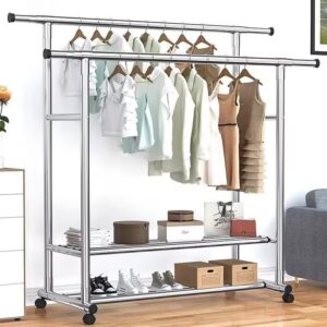 New design stainless steel 2-layer telescopic double pole drying rack made of metal material