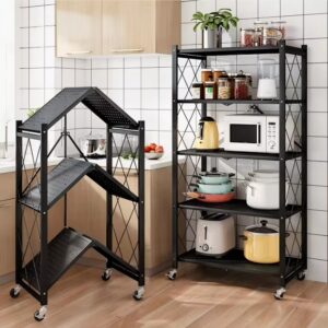 Multi layer foldable kitchen storage rack saves space, carbon steel rust proof kitchen accessory storage container