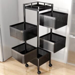 Multi functional movable kitchen storage cart with rotating storage basket