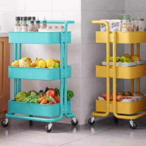 Multi functional 3-layer rolling handcart storage cart PP mesh basket household kitchen rack