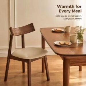 Medieval style solid wood dining chair, PU cushioned seat, modern Nordic style, suitable for family restaurants and cafes