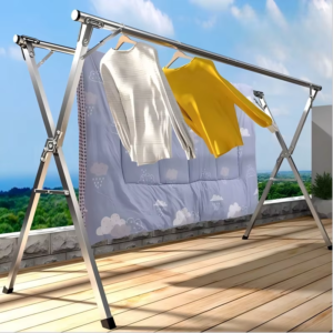 Galvanized steel pipe foldable and extendable metal clothes hanger for indoor/outdoor bedrooms and balconies