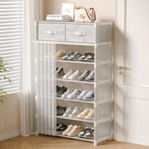 5/6/7 layer dust-proof shoe rack with curtains and drawers, detachable metal tube