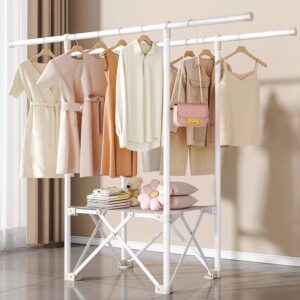 Double pole foldable carbon steel clothes storage rack