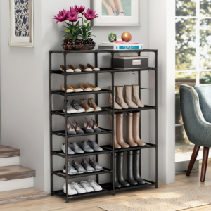 Large capacity metal shoe rack with multi-purpose thickened non-woven fabric