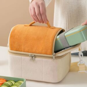 Hot selling single shoulder portable double-layer thick insulated lunch bag