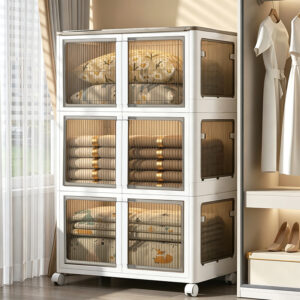 Foldable Plastic PP Stackable Trash Bin Shoe and Clothing Transparent Cabinet