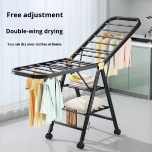 2-layer carbon steel folding rack, rust proof wing shaped drying rack, balcony, bedroom, double metal storage rack