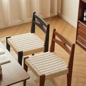 Modern dining chairs made of solid wood woven rope seats without armrests are suitable for home offices, warehouses, restaurants, bars, villas, and hotels