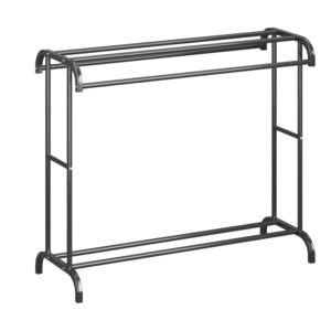 Multi functional metal clothes hanger with top rack, clothing storage device
